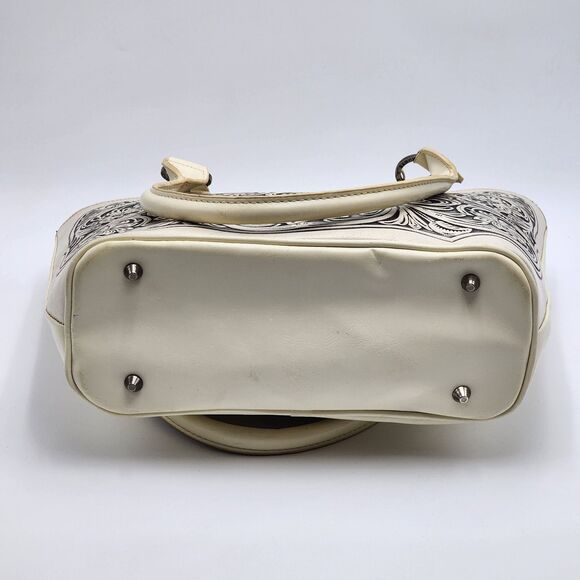 Trinity Ranch Western Floral Embossed Leather White Tote Bag - Picture 6 of 16